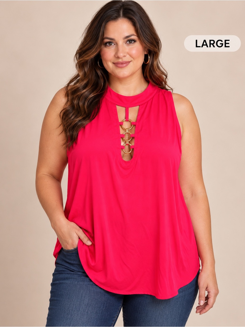 BOLD elements pink Halter Tank with Gold Ring Accents LARGE